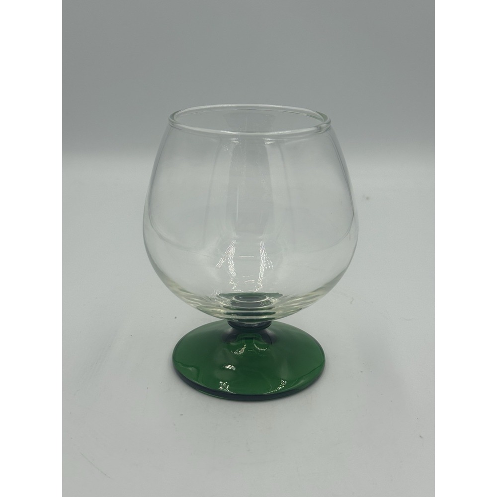 Vintage Clear Glass‎ Brandy Sniffer With Green Base